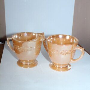 Vintage Fire King Peach Lustre Creamer & Sugar Bowl